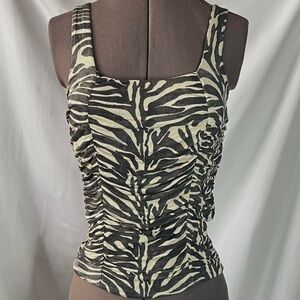 Express Women's Black & Cream Zebra Ruched Tank